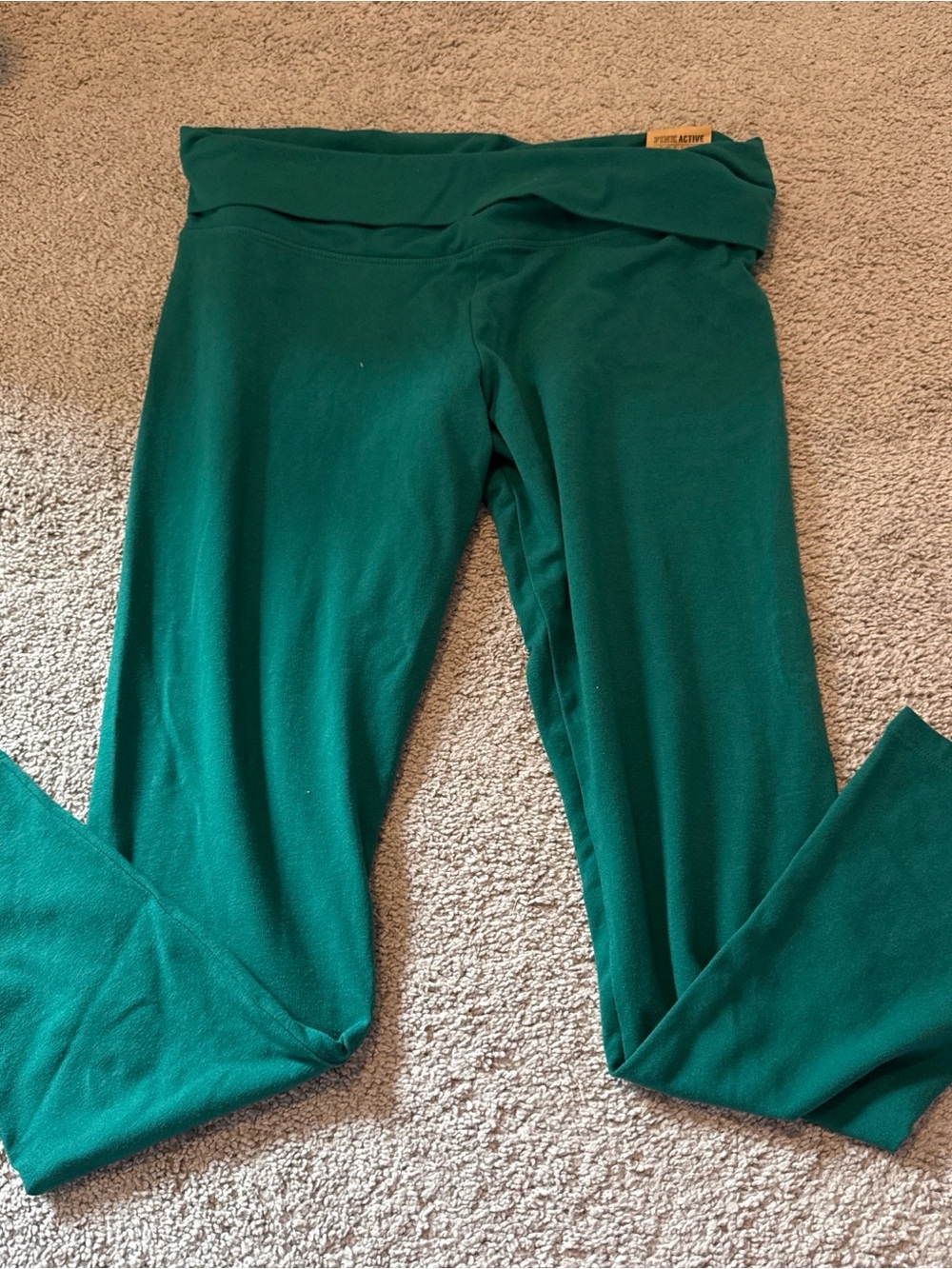 PINK Victoria's Secret Forest Green Fold-Over Waist Leggings